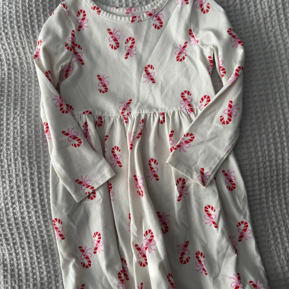 Cat & Jack White Dress with Red Candy Cane Print